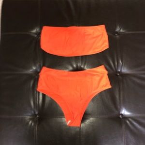 High waisted orange bathing suit